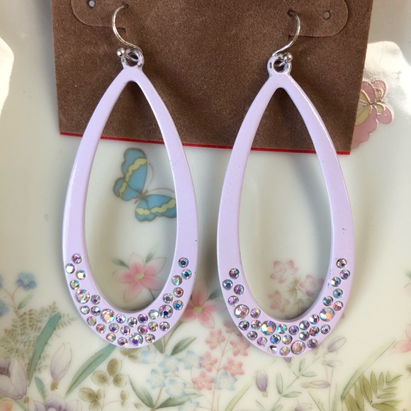 NEW Arizona Jean Co Pink Rhinestone Elongated Hoop Earrings - Picture 2 of 3